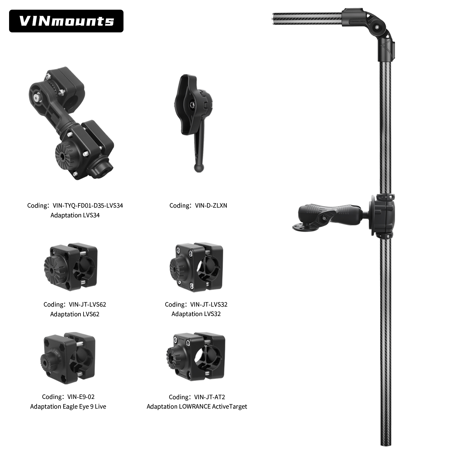 Fish Finder Transducer Mount - Carbon Fiber LiveScope Fish Finder Pole