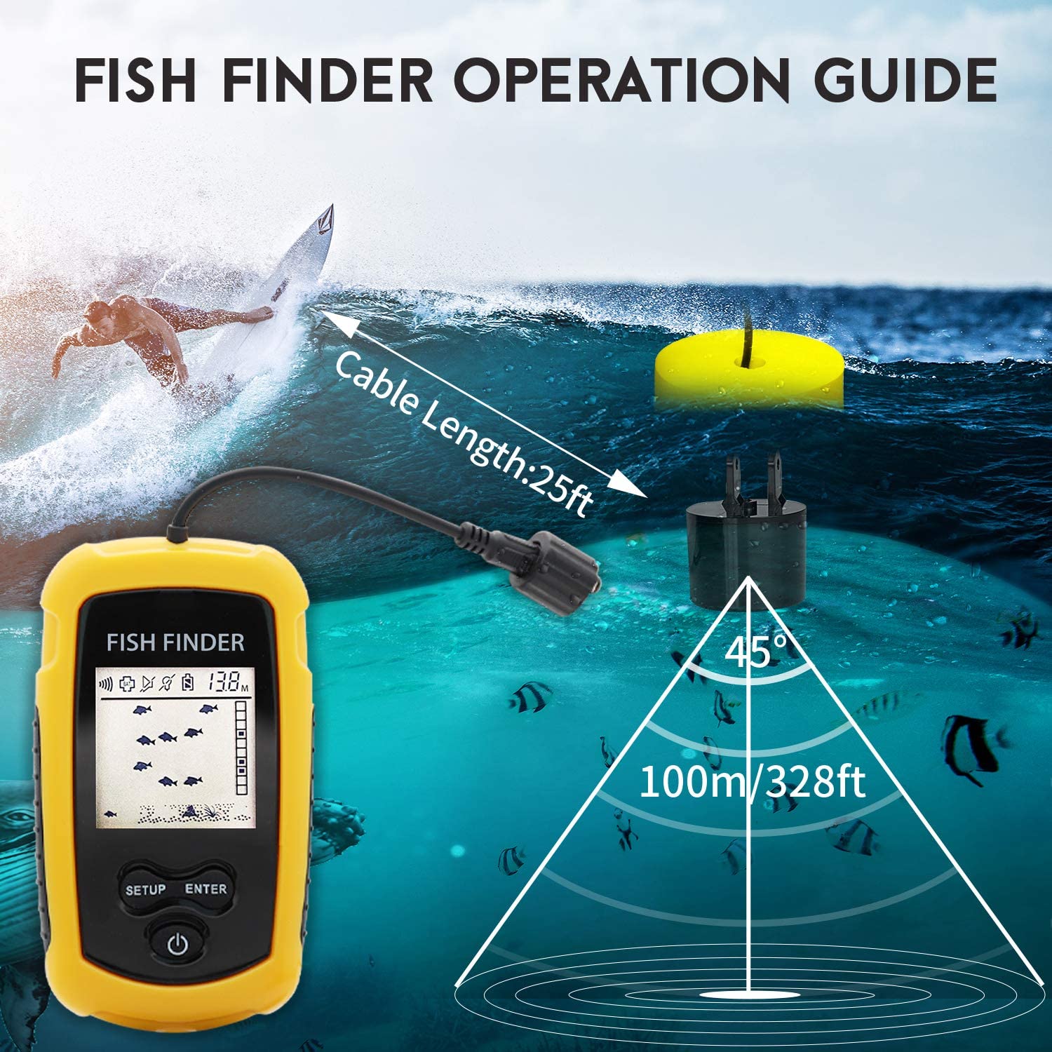 Alarm 100M Portable Sonar Fish - Chirp Sonar Fish Finder ulasan dan harga