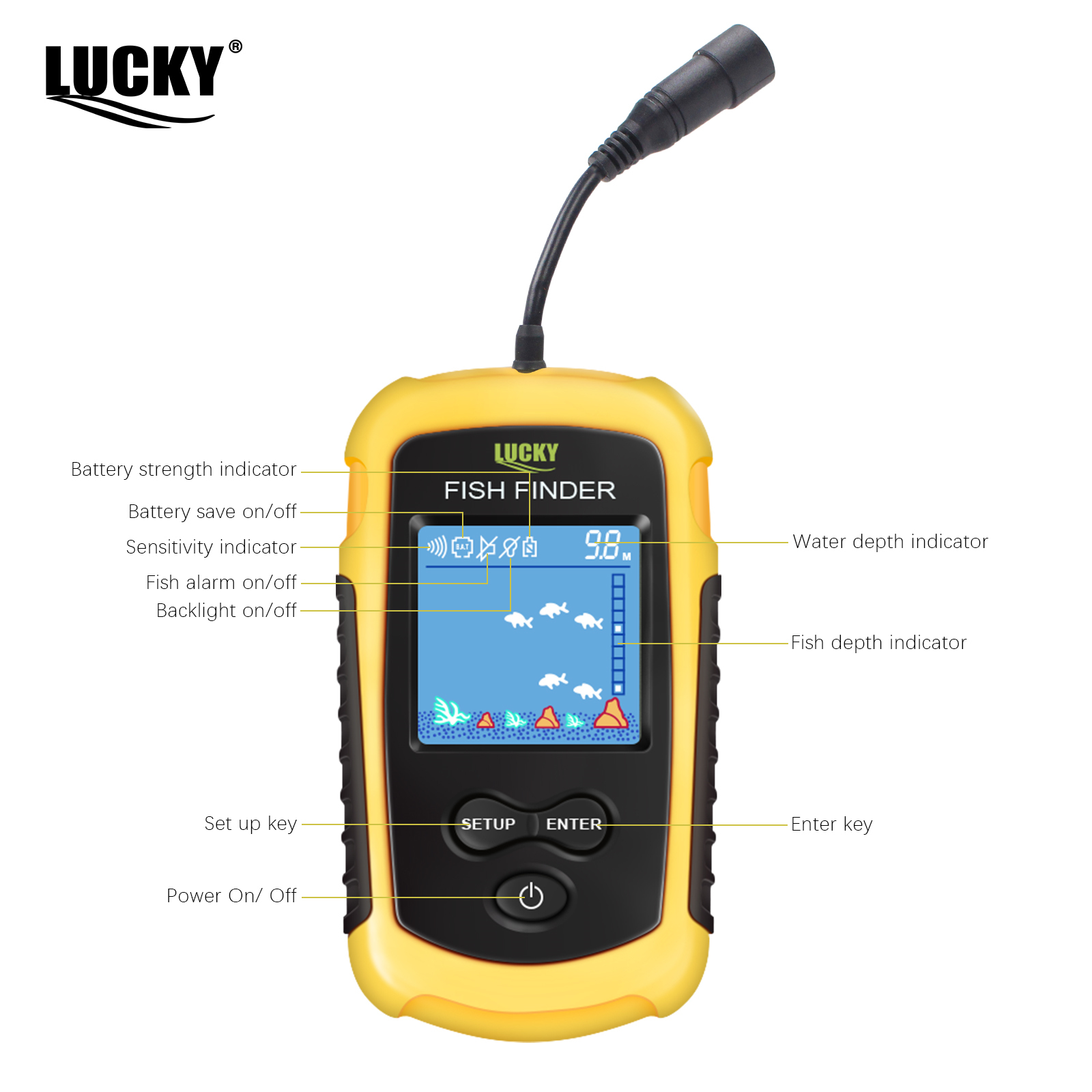 LUCKY FF1108-1 Portable Fish F - Fish Finder Transducer 200Khz ulasan dan harga